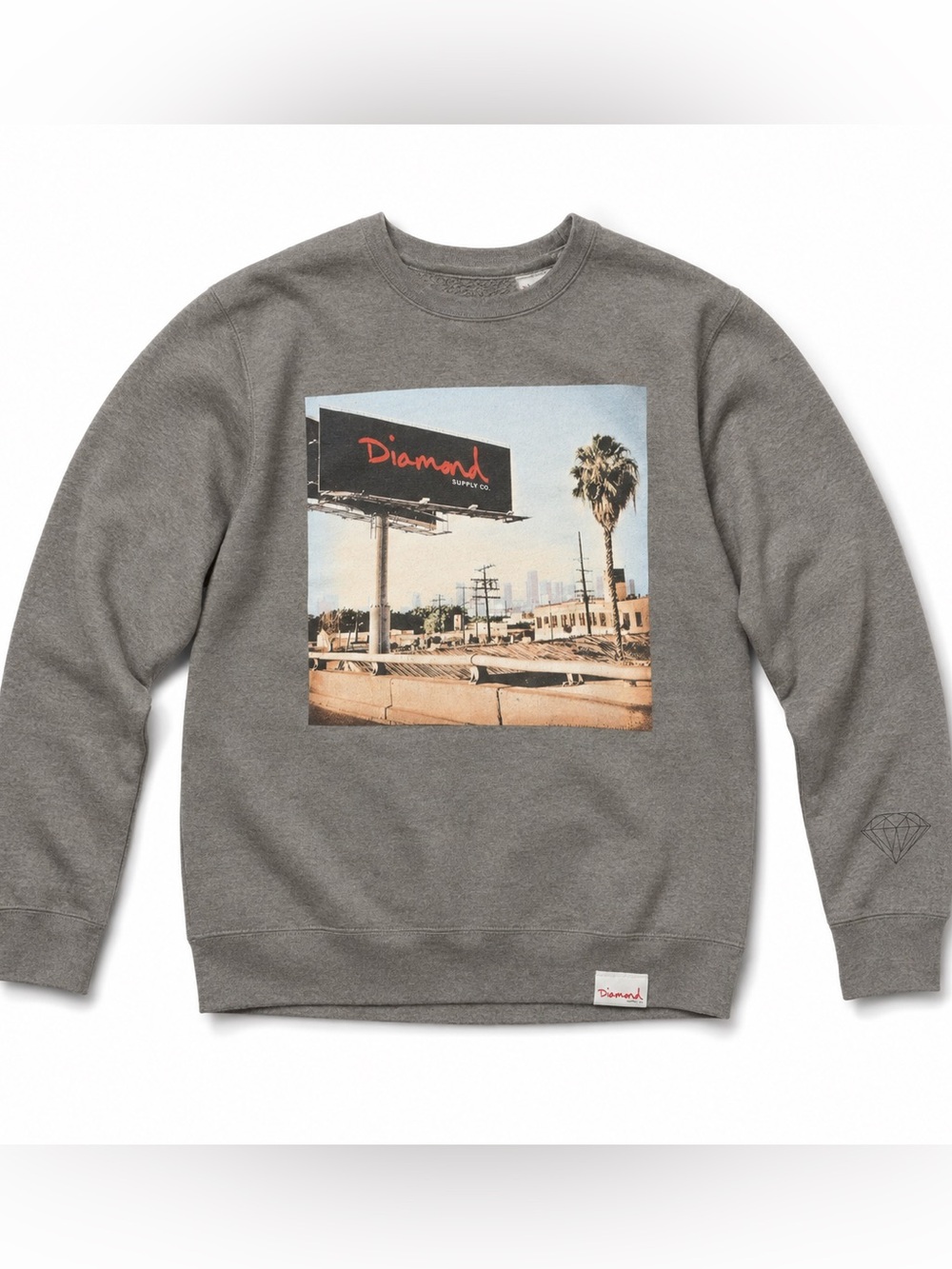 Diamond Supply Co. Gray Crewneck Sweatshirt with Vintage Billboard Graphic